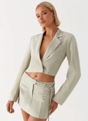 BrushedInnerSurface DurableWeave Olea Open Back Cropped Blazer - Sage