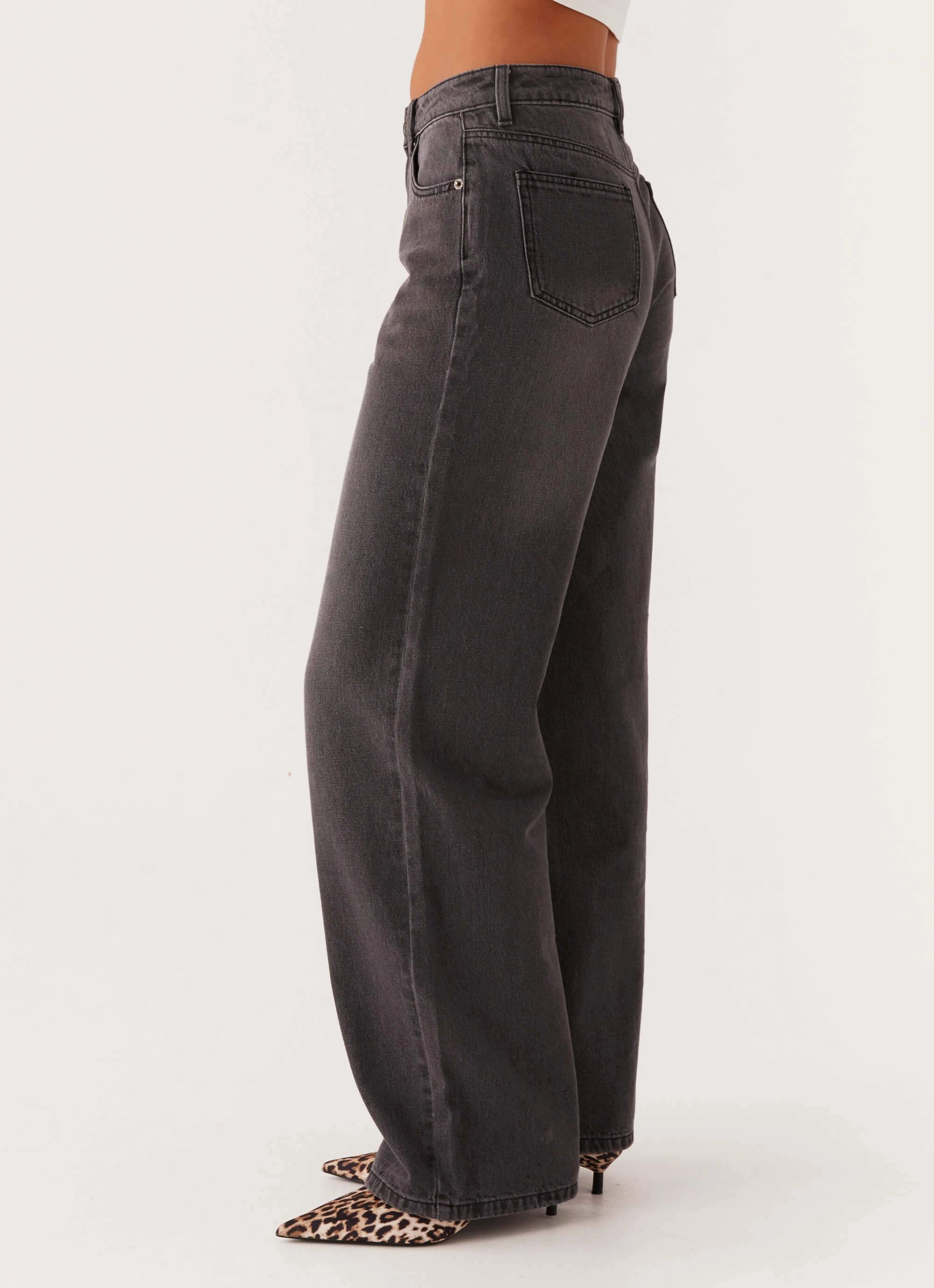 Breathable Material Keanna Low Rise Denim Jeans - Charcoal