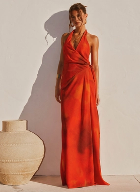 So Chic Maxi Dress - Scarlet Blur Ruffle Hem