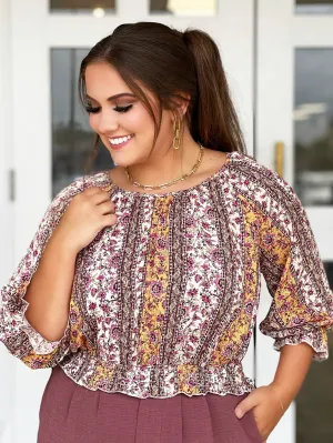 Brushed Interior Rosey Woven Top- Final Sale