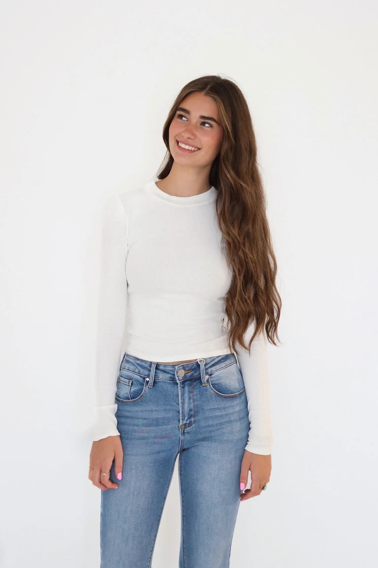 Rohnan Crewneck Top - White Modern Silhouette Wind Resistant Fabric