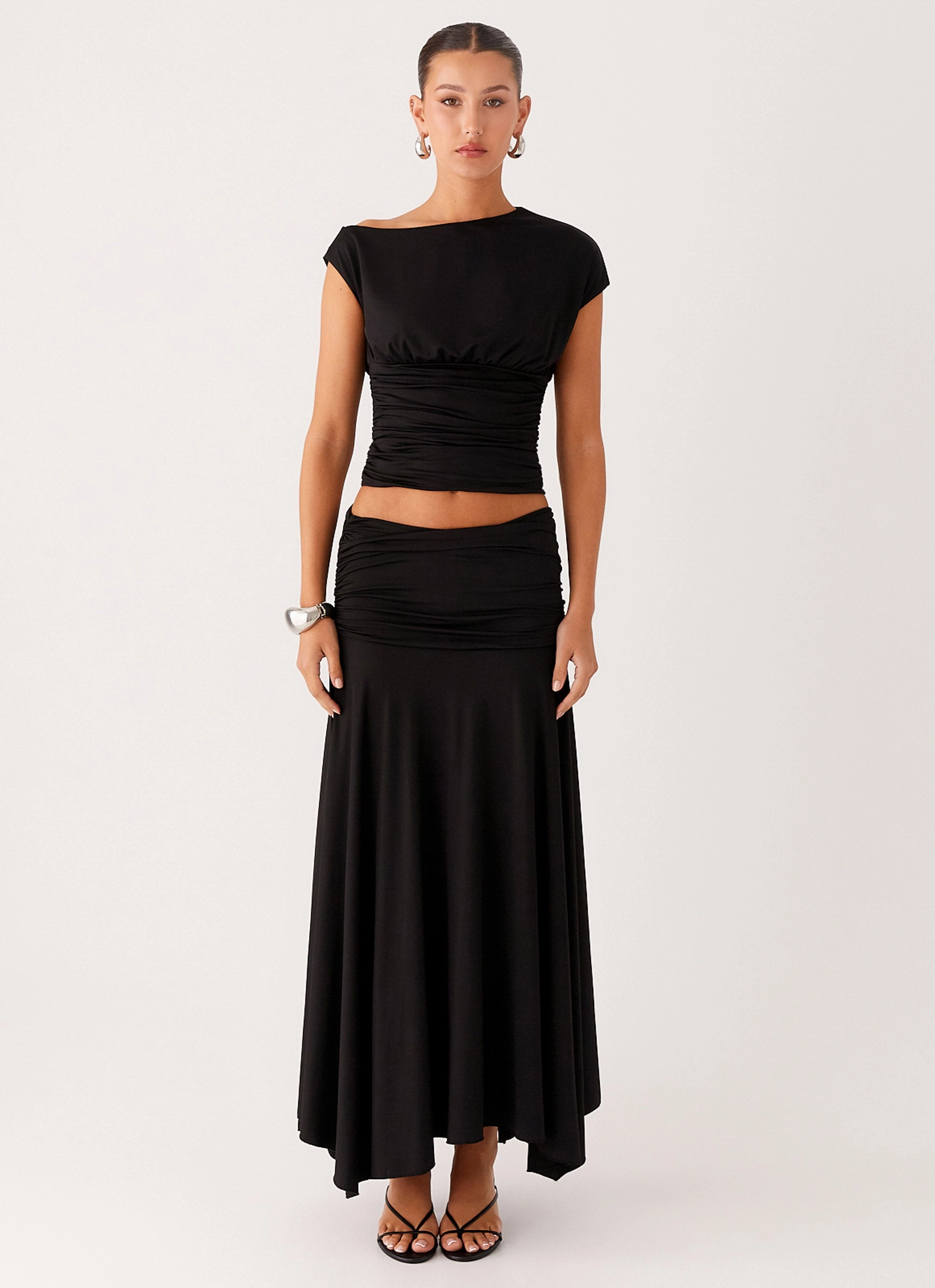 Liana Ruched Maxi Skirt - Black QuickDryTech Sport Comfort