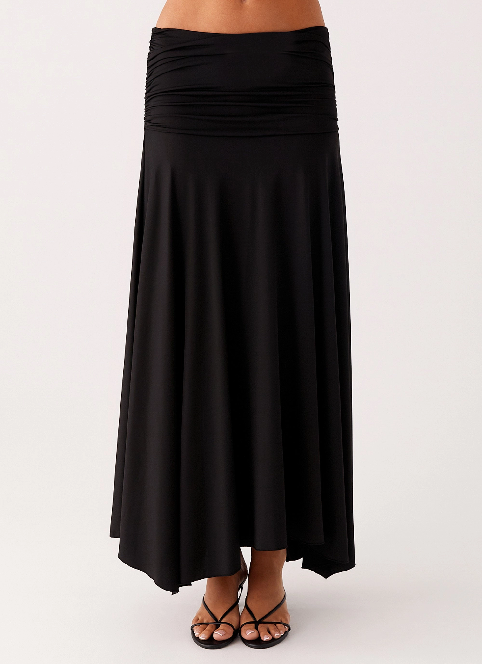 Liana Ruched Maxi Skirt - Black Soft Wear