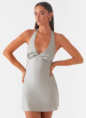 Heavy Hearted Mini Dress - Sage Bold Pattern LayeredHemline