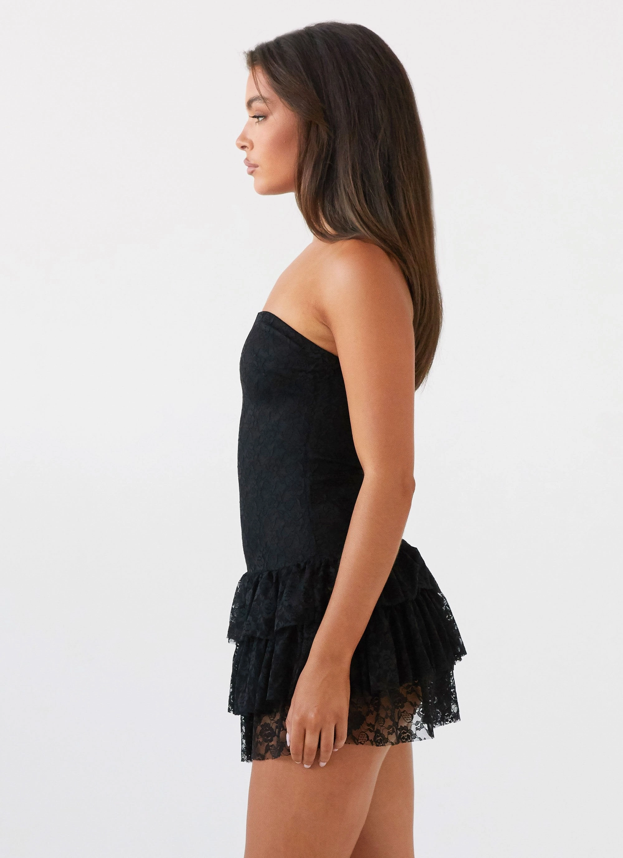 Sharp Style Applique-Detail Posie Lace Tube Mini Dress - Black