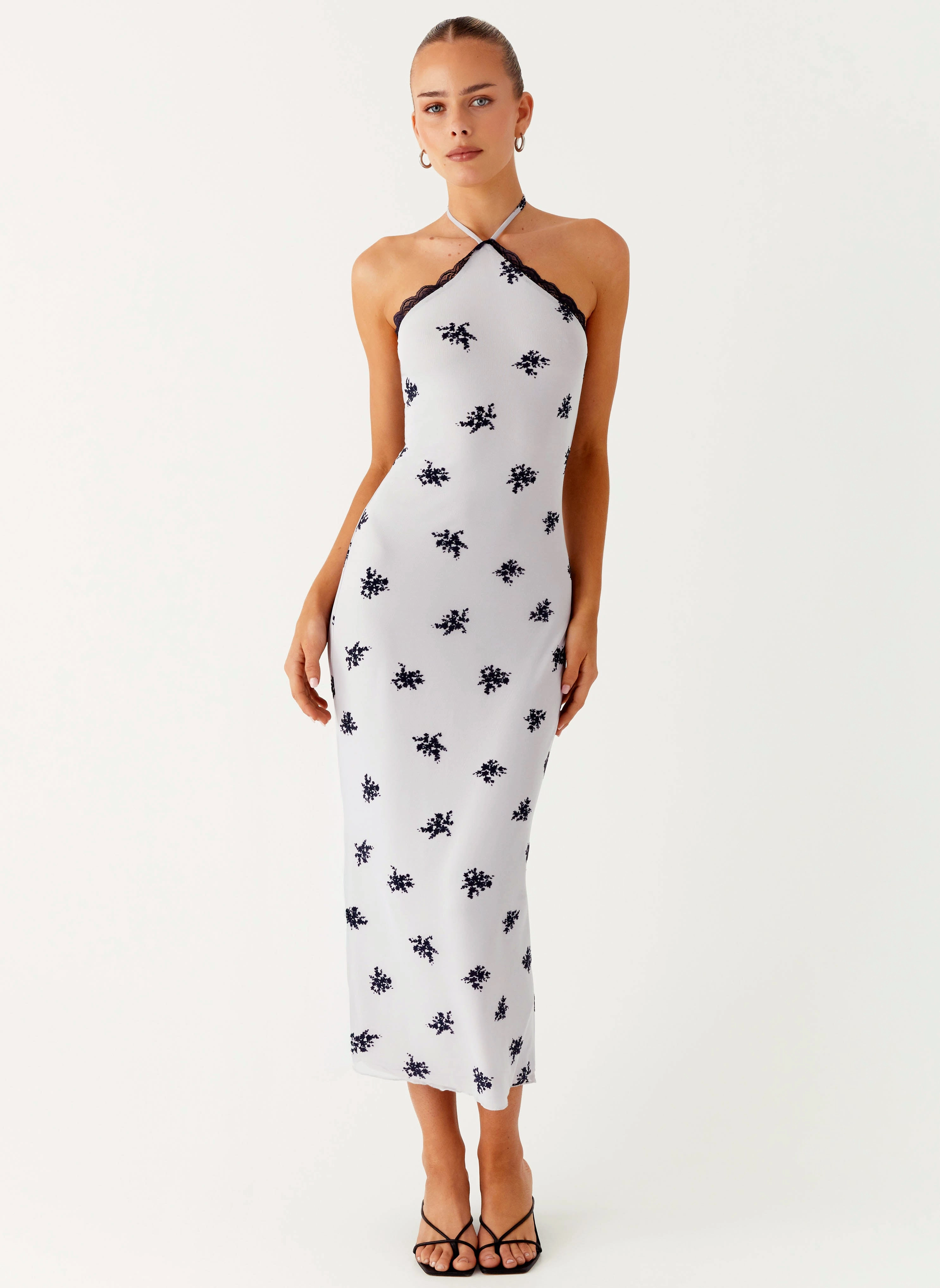 Nestel Flock Halter Midi Dress - Lilac Stylish Appeal Dreamy Simplicity