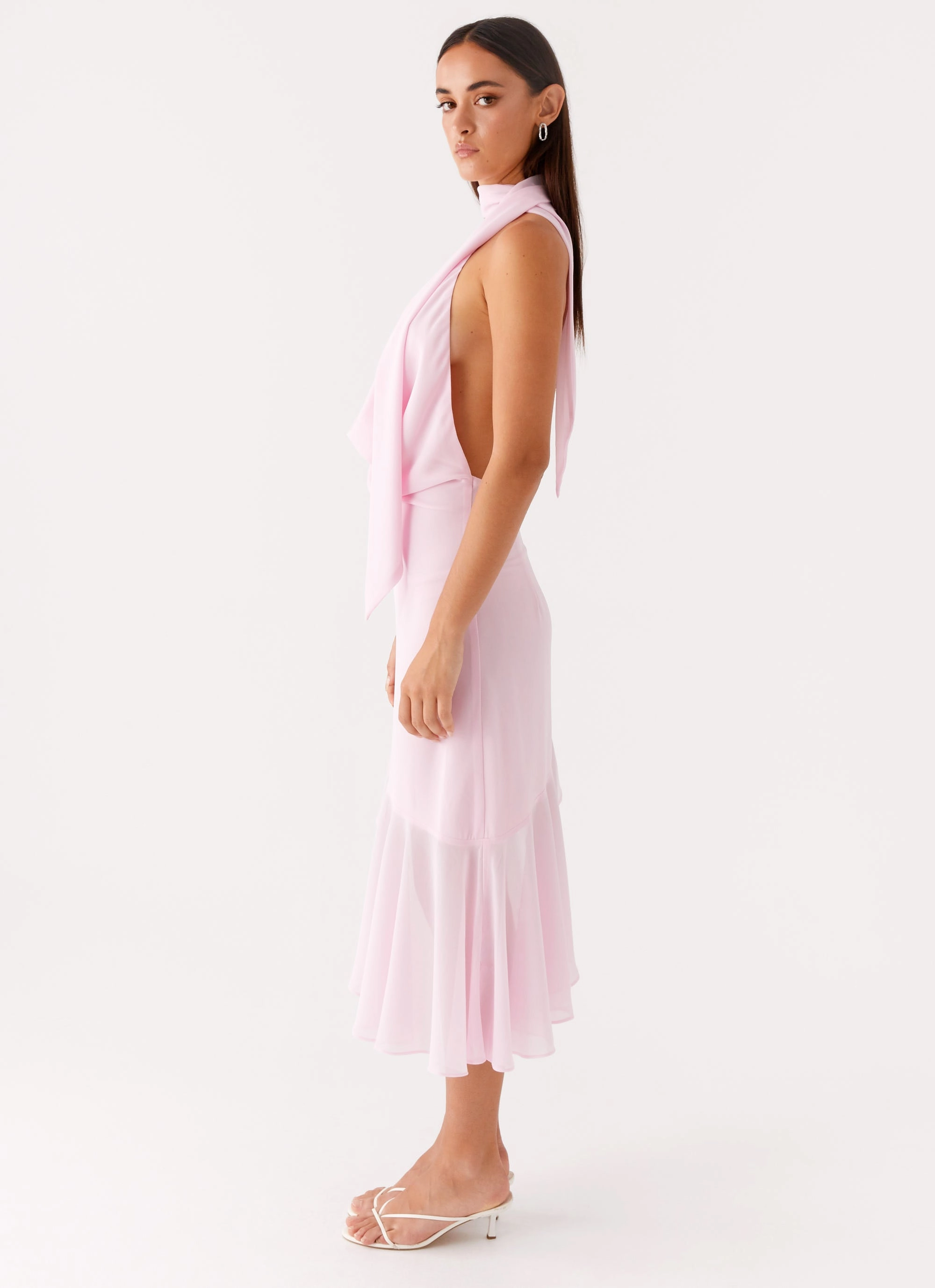 Layna Scarf Midi Dress - Pink Soft Fabric