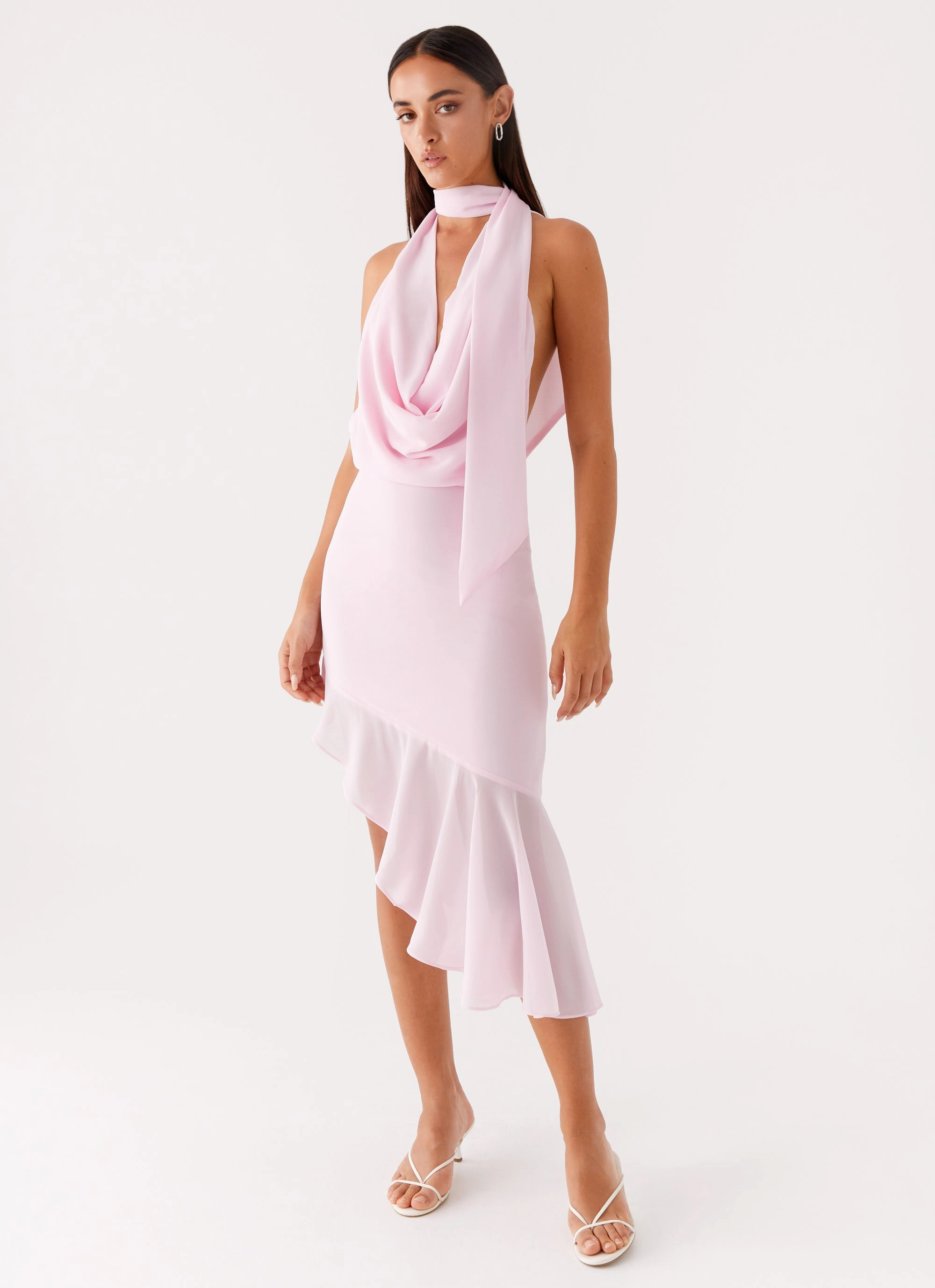 Layna Scarf Midi Dress - Pink Flattering Lines Smart and Elegant