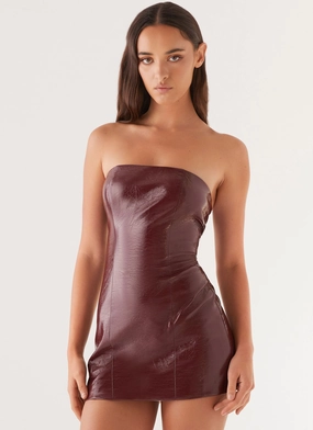 Drape Wave Big Shot Strapless Mini Dress - Merlot
