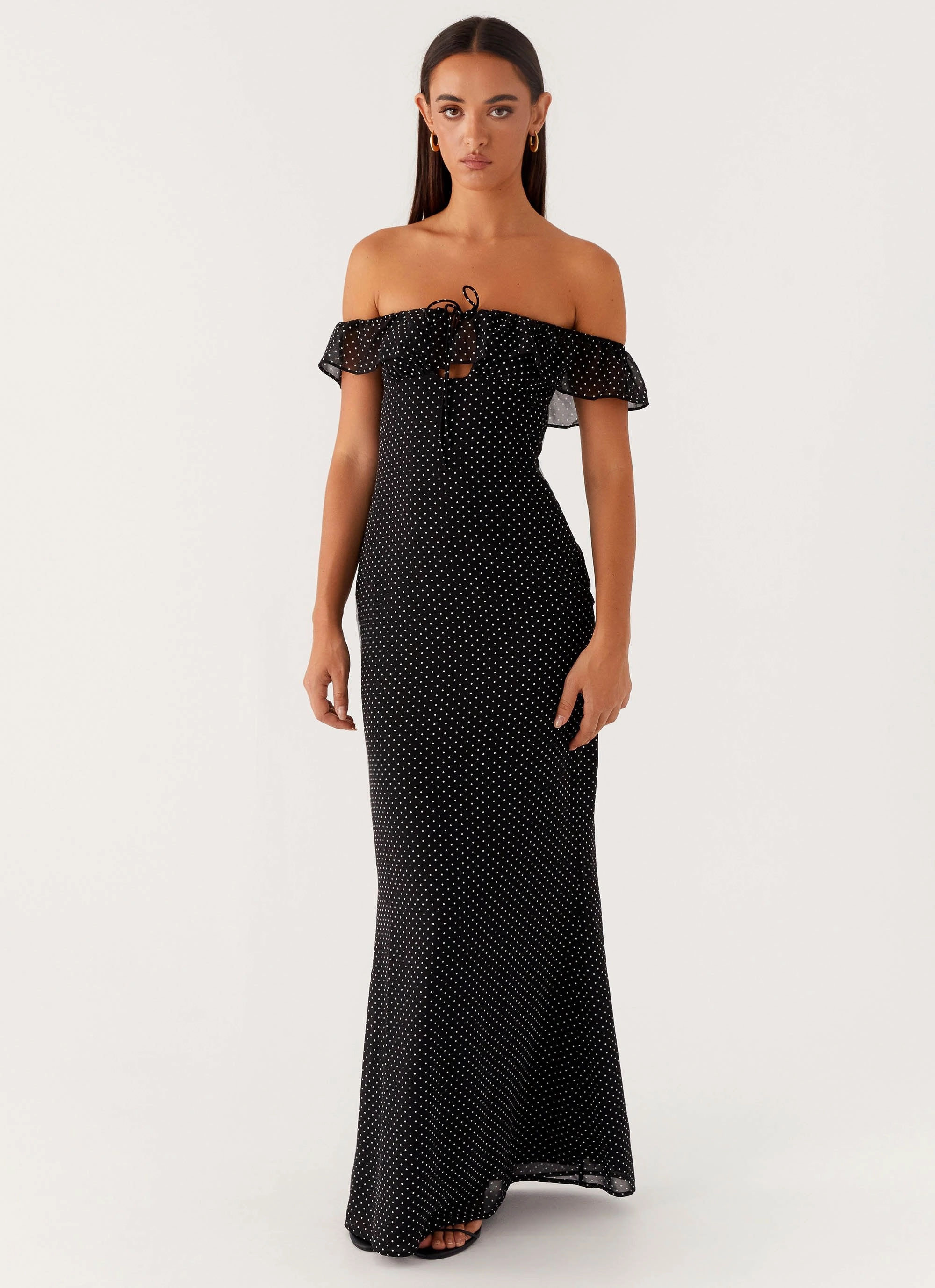 Scarlet Cherry Maxi Dress - Black Polka Dot Casual event outfit