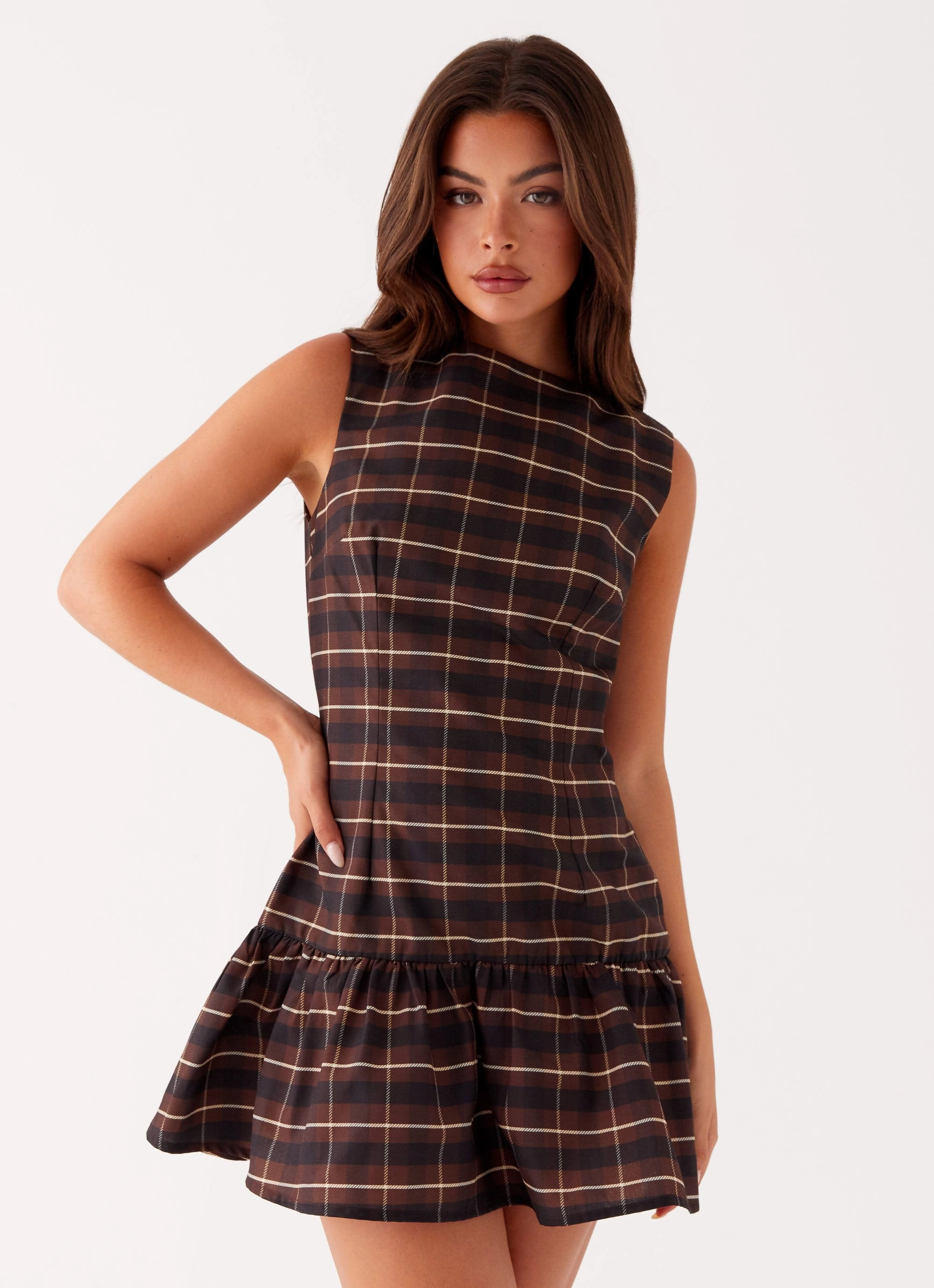 All-season Vibrant evening gown Arizona Mini Dress - Brown Black Check