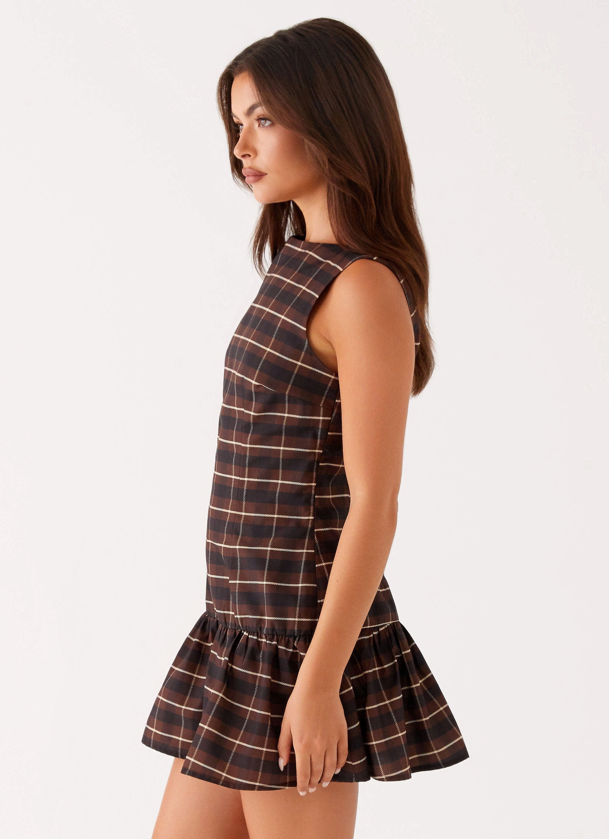 Practical-Style Arizona Mini Dress - Brown Black Check