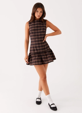 Arizona Mini Dress - Brown Black Check Fashion-Forward Fit Lightweight Fabric