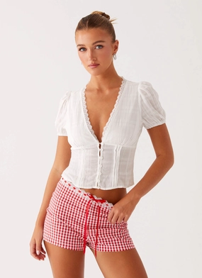 Devon Micro Shorts - Red Gingham garden party Timeless Wear