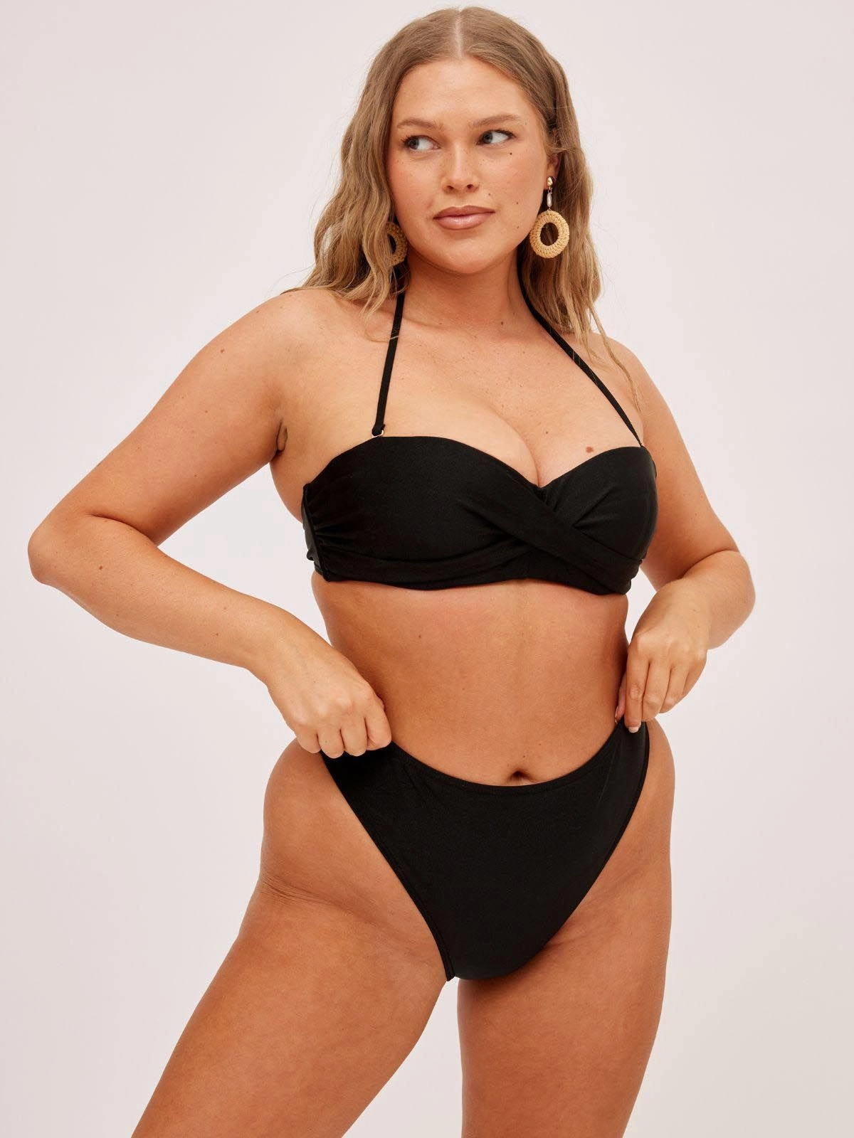 Laminated Seams South Beach Leo Twist Bandeau Bikini Top / Black