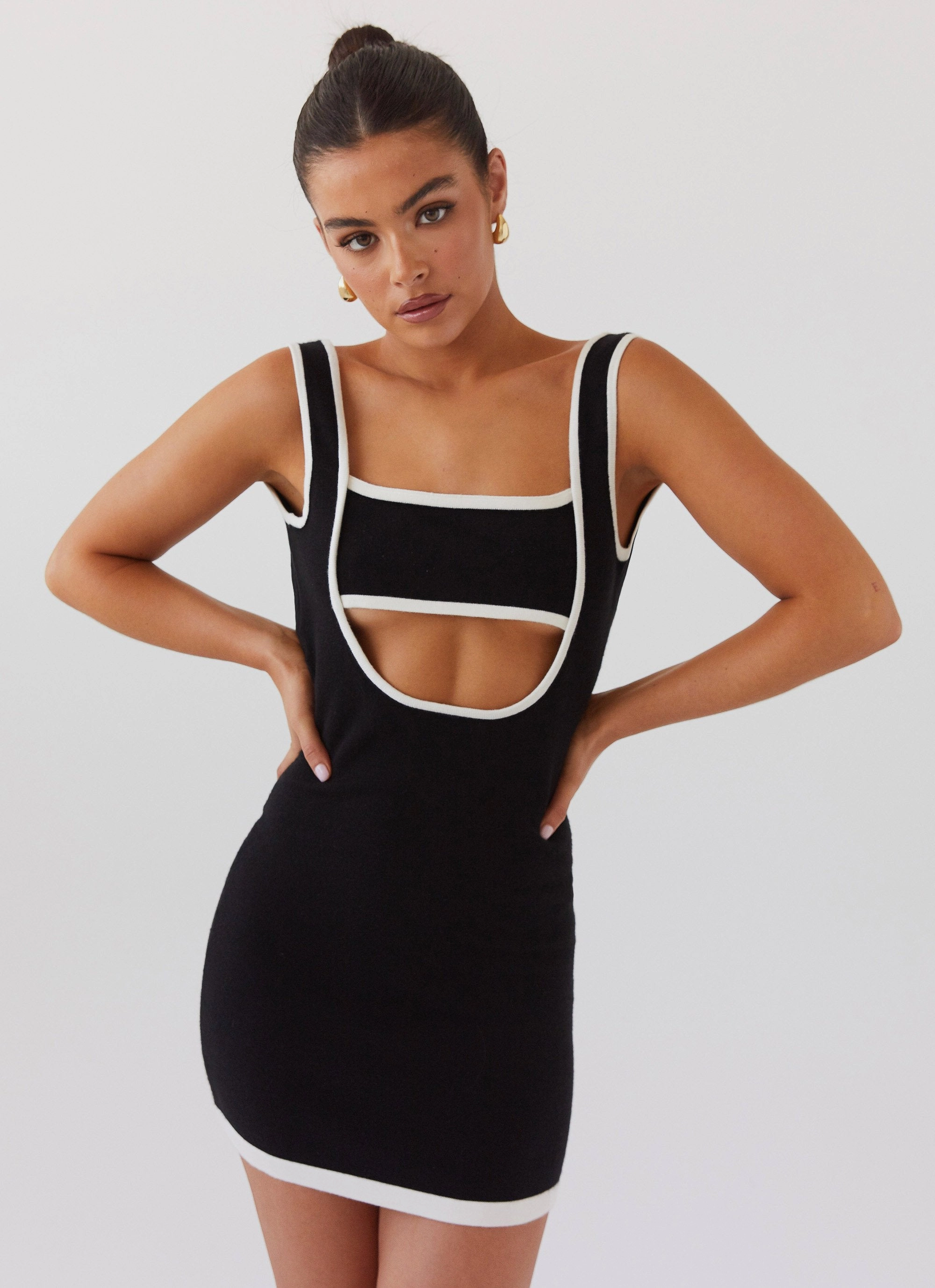 Lost In Paris Knit Mini Dress - Black Sleek Waistband Smart Silhouette