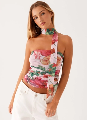 Hot Like Me Scarf Top - Pink Floral SelfFabric Binding Tagless Comfort