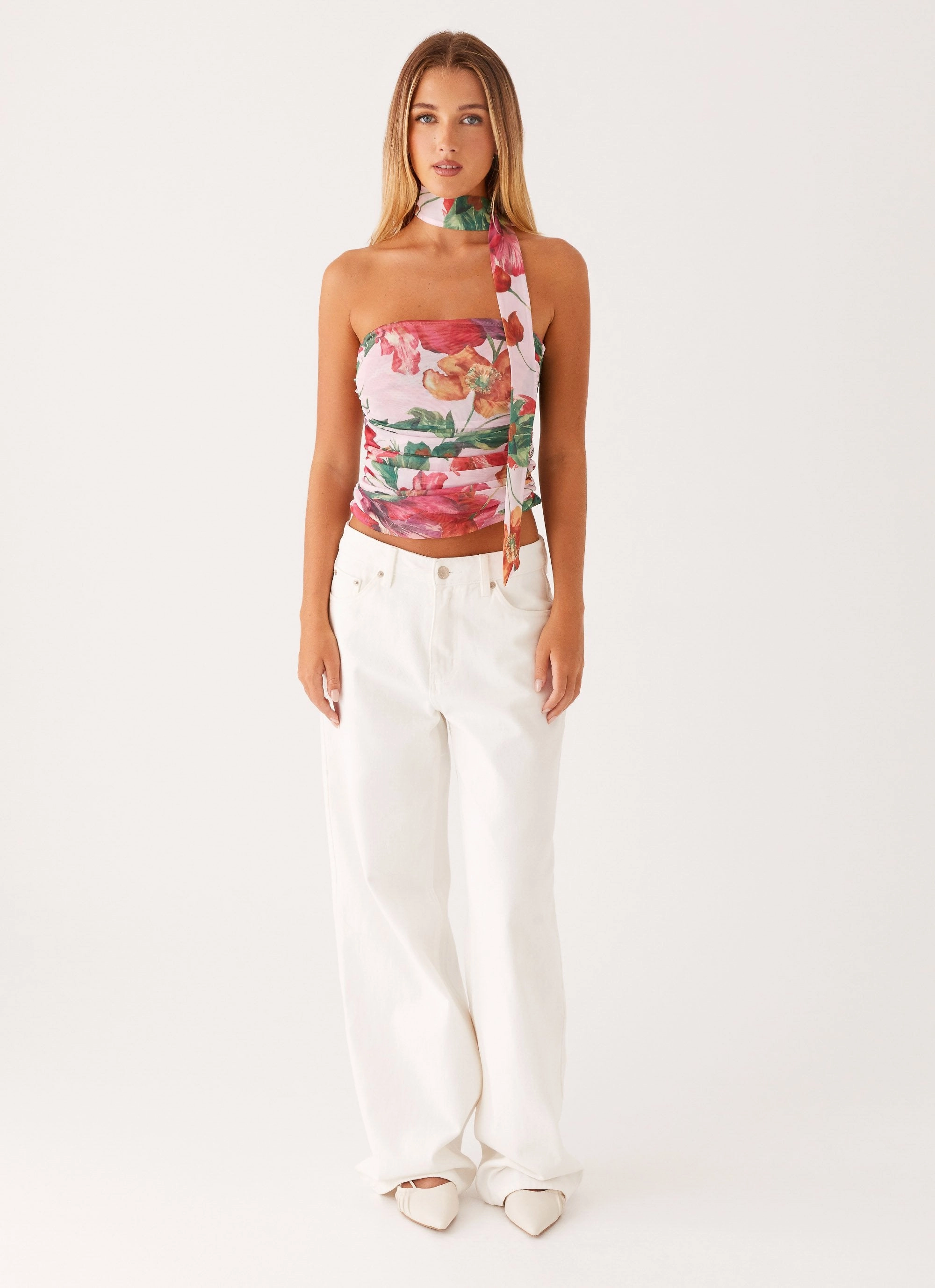 Soft Touch Texture Hot Like Me Scarf Top - Pink Floral