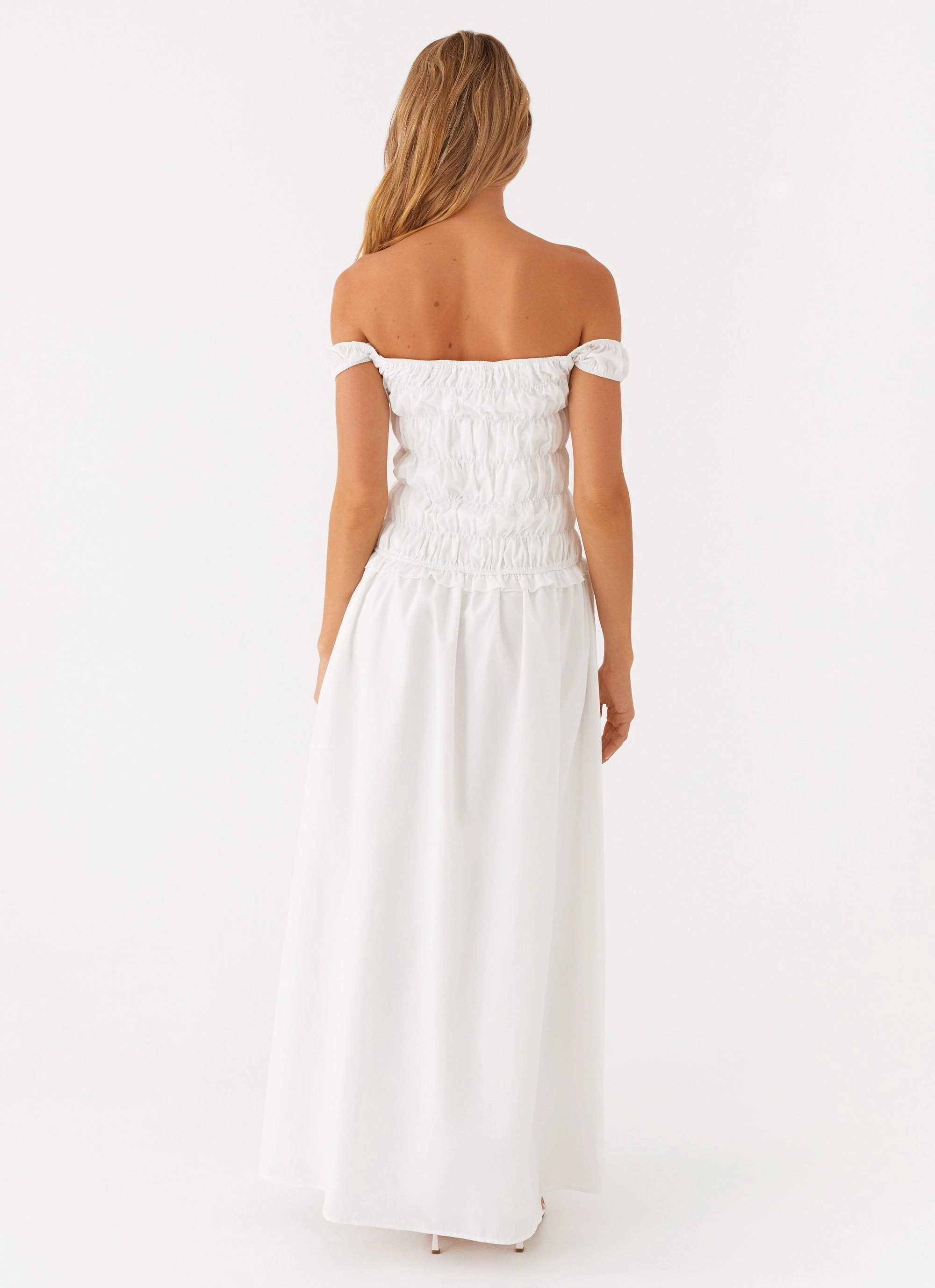 Countryside Off Shoulder Maxi Dress - Ivory Jewel Accent