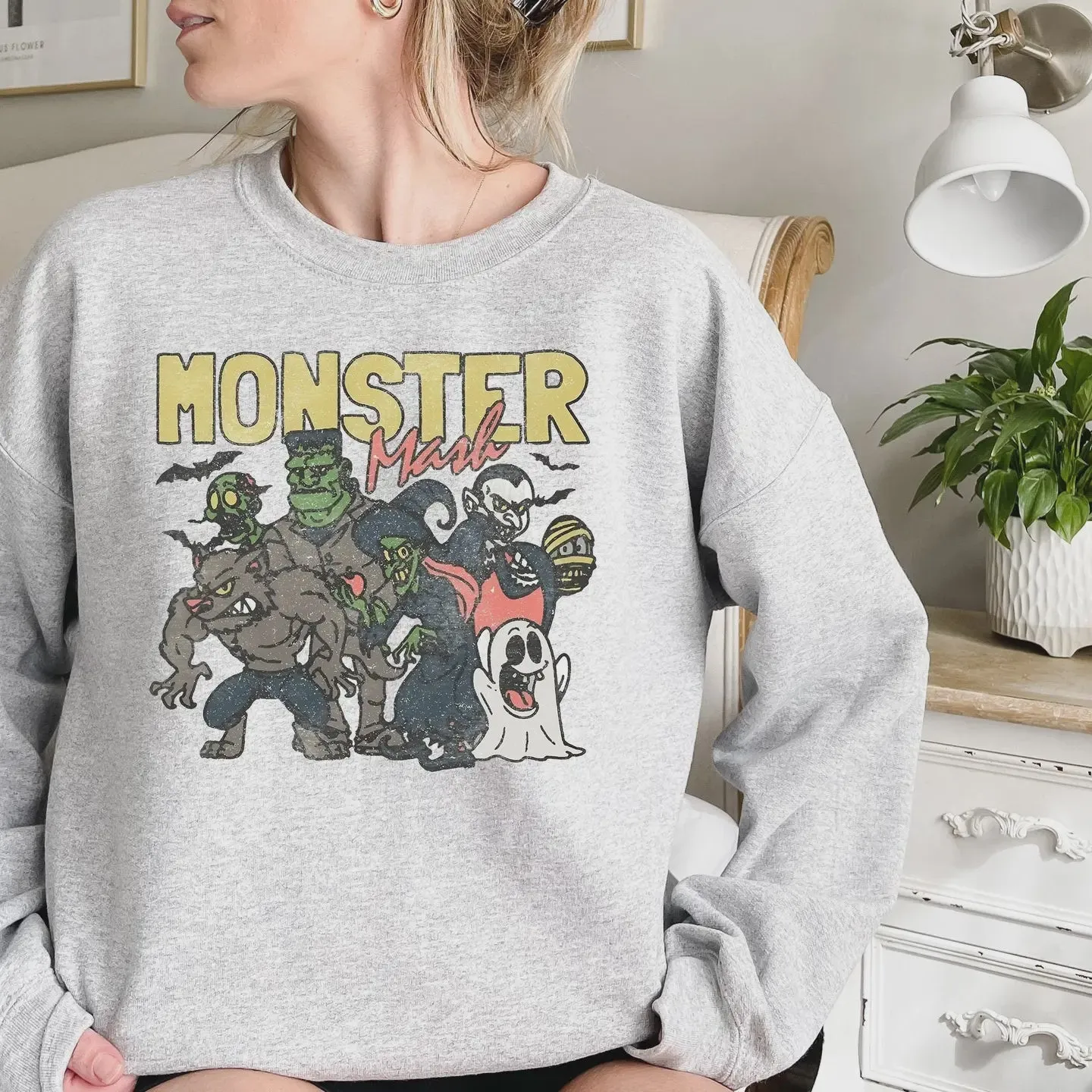 Double Stitched Hems Monster Mash Retro Sweatshirt