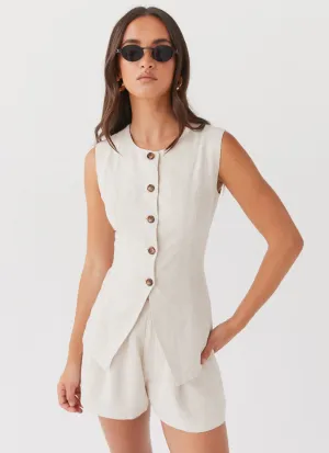 Born For Bordeaux Linen Vest - Oatmeal Comfy Cardigan Relaxed Dress