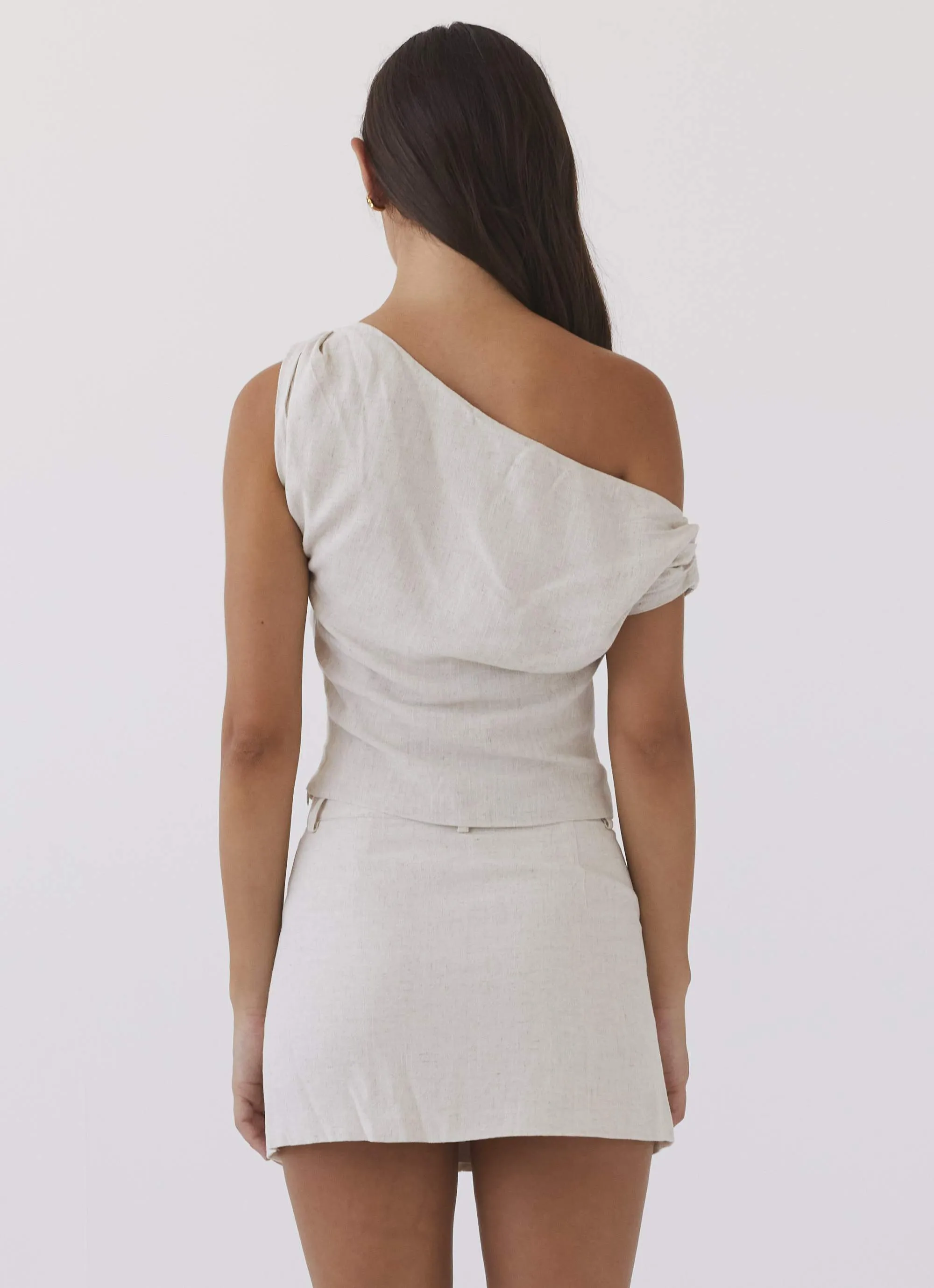 DurableCollarStays QuickRelease Marissa Linen Mini Skirt - Oatmeal