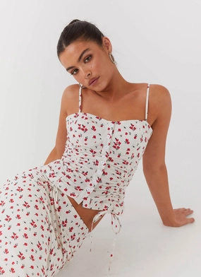 Ariana Linen Bustier Top - Poppy Floral DurableReinforcement