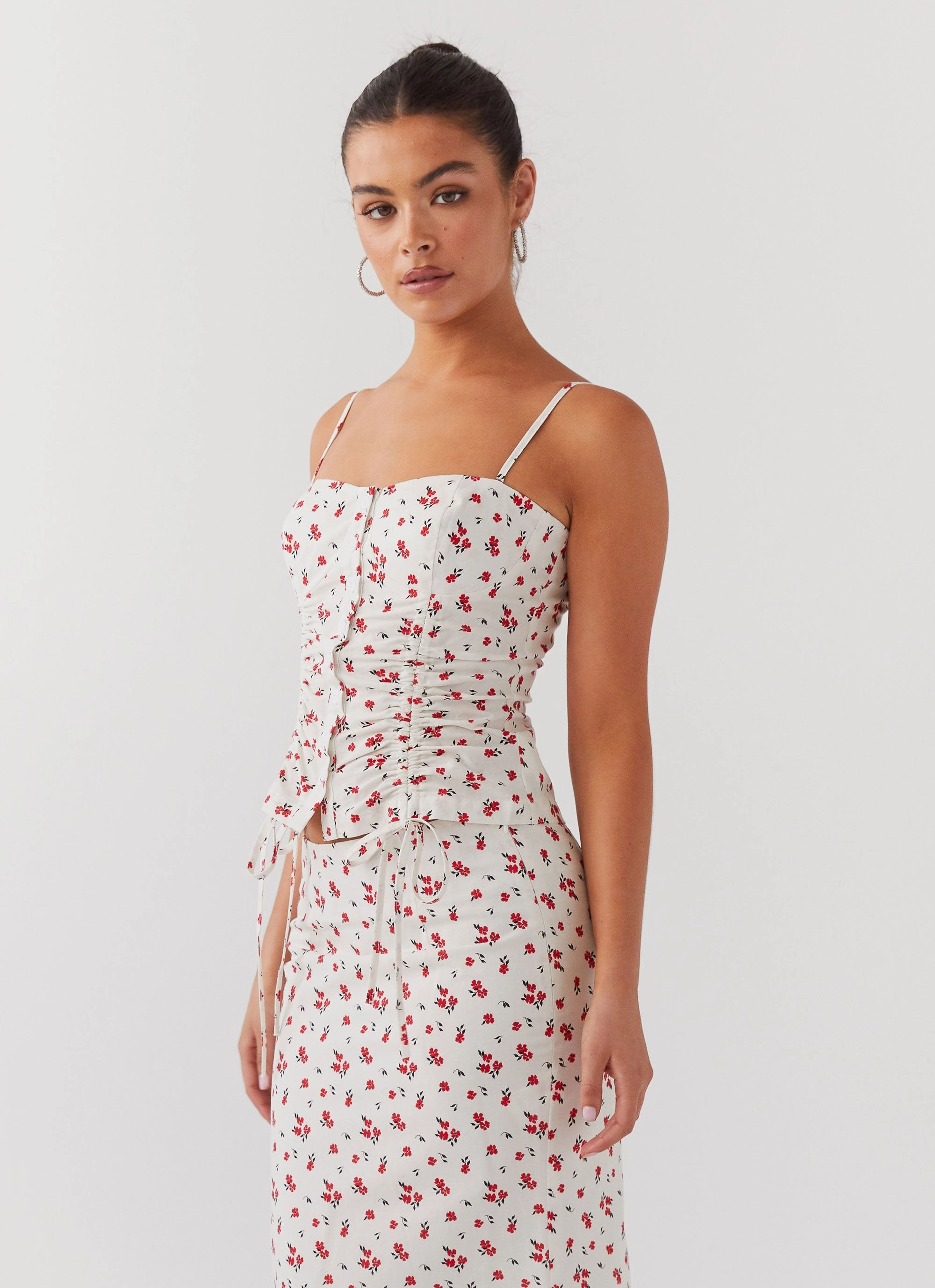 SustainableBlend BuiltInLayer Ariana Linen Bustier Top - Poppy Floral
