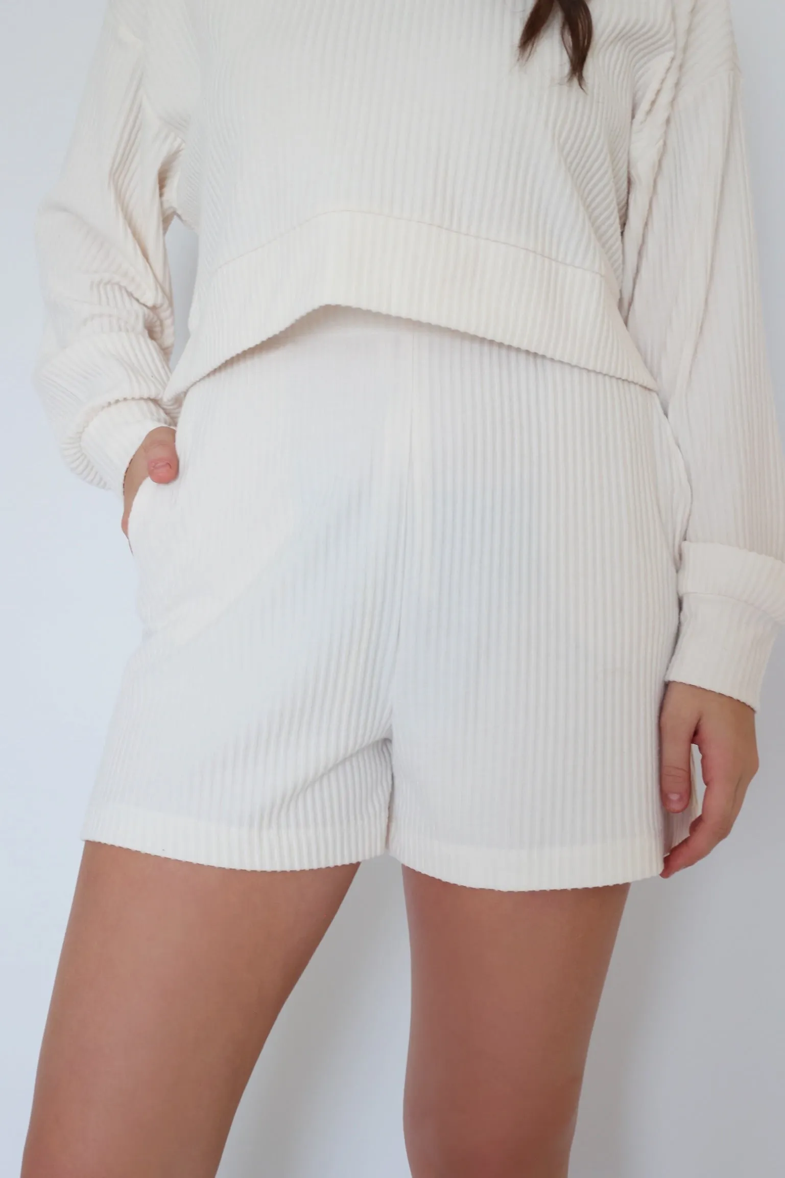 Softy Lounge Shorts- Ivory-(FINAL SALE) Frayed hem Abrasion Resistant Panels