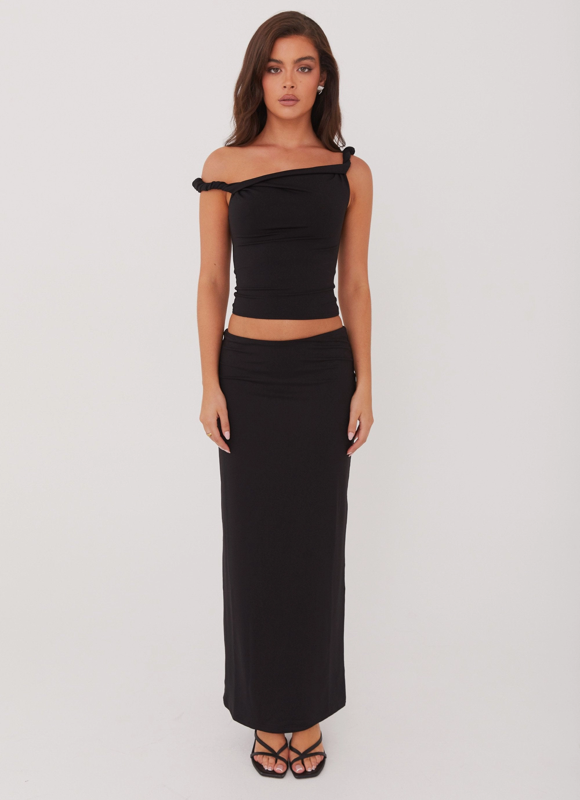 Water Repellent Finish Light Fabric Solace Soul Maxi Skirt - Black