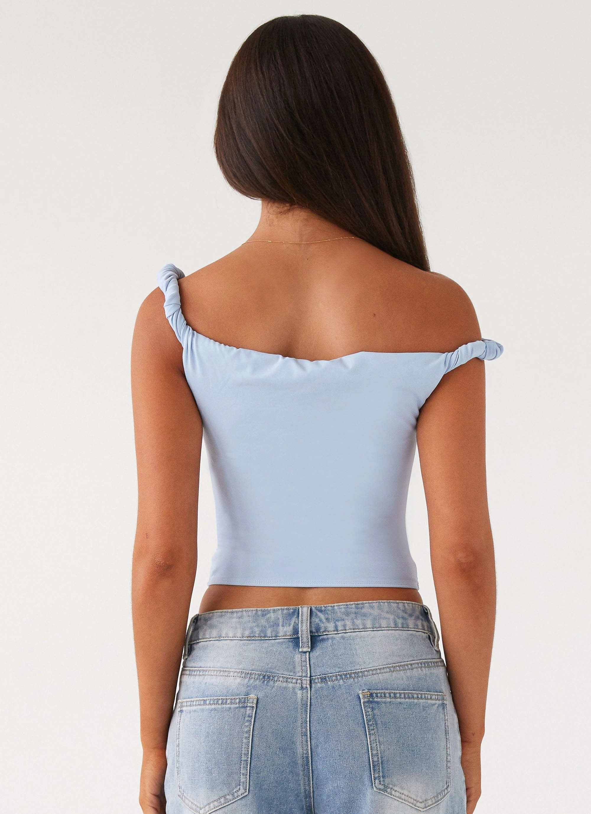 Retro Style Solace Soul Twist Shoulder Top - Baby Blue