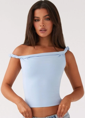 Solace Soul Twist Shoulder Top - Baby Blue Tagless Comfort