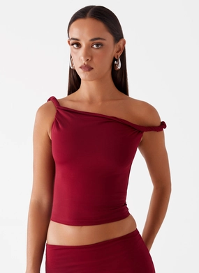 StretchComfort Solace Soul Twist Shoulder Top - Maroon