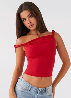 AntiPillingTechnology Bound Seam Finish Solace Soul Twist Shoulder Top - Red
