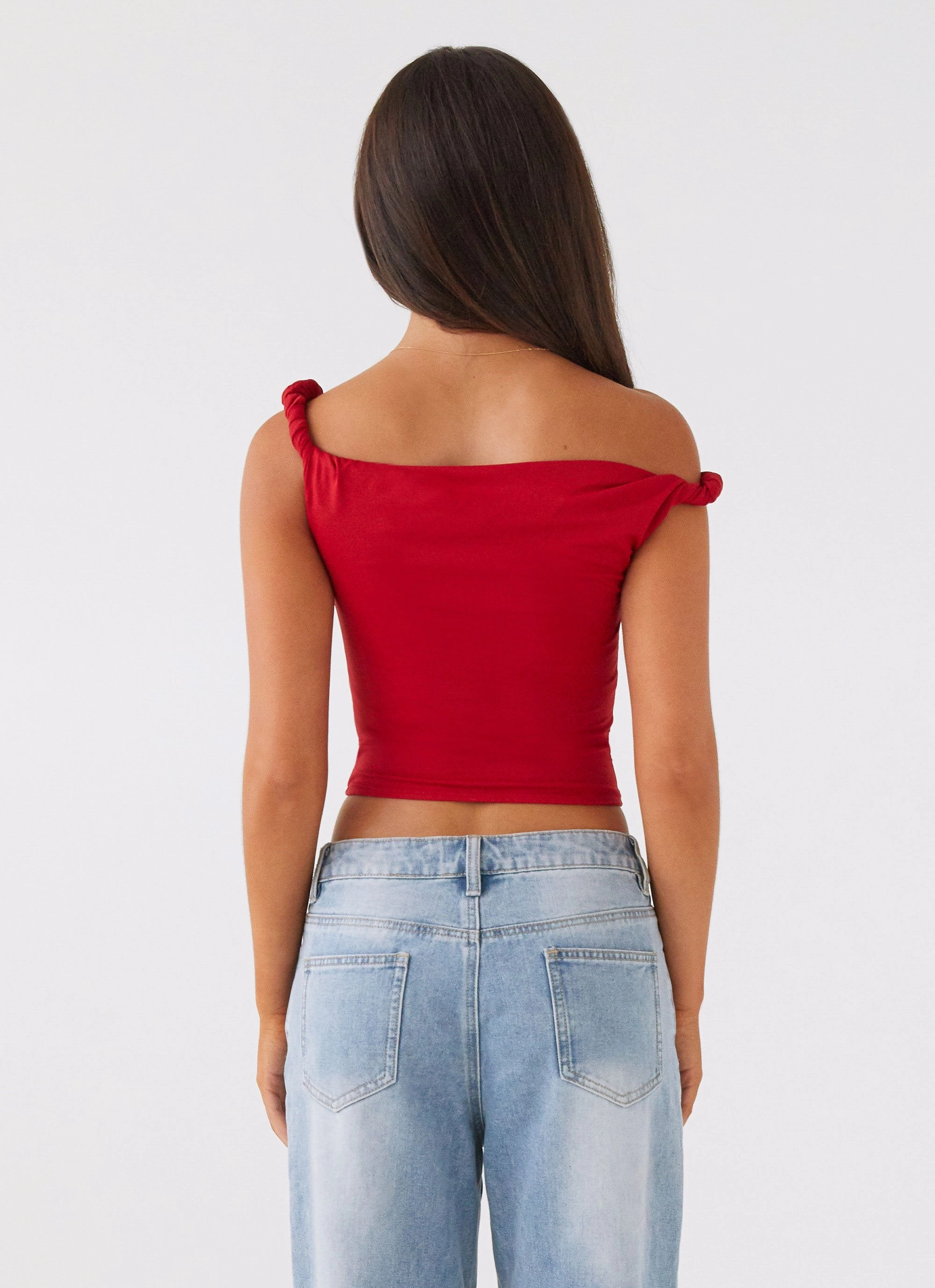 Bonded Hemline Solace Soul Twist Shoulder Top - Red