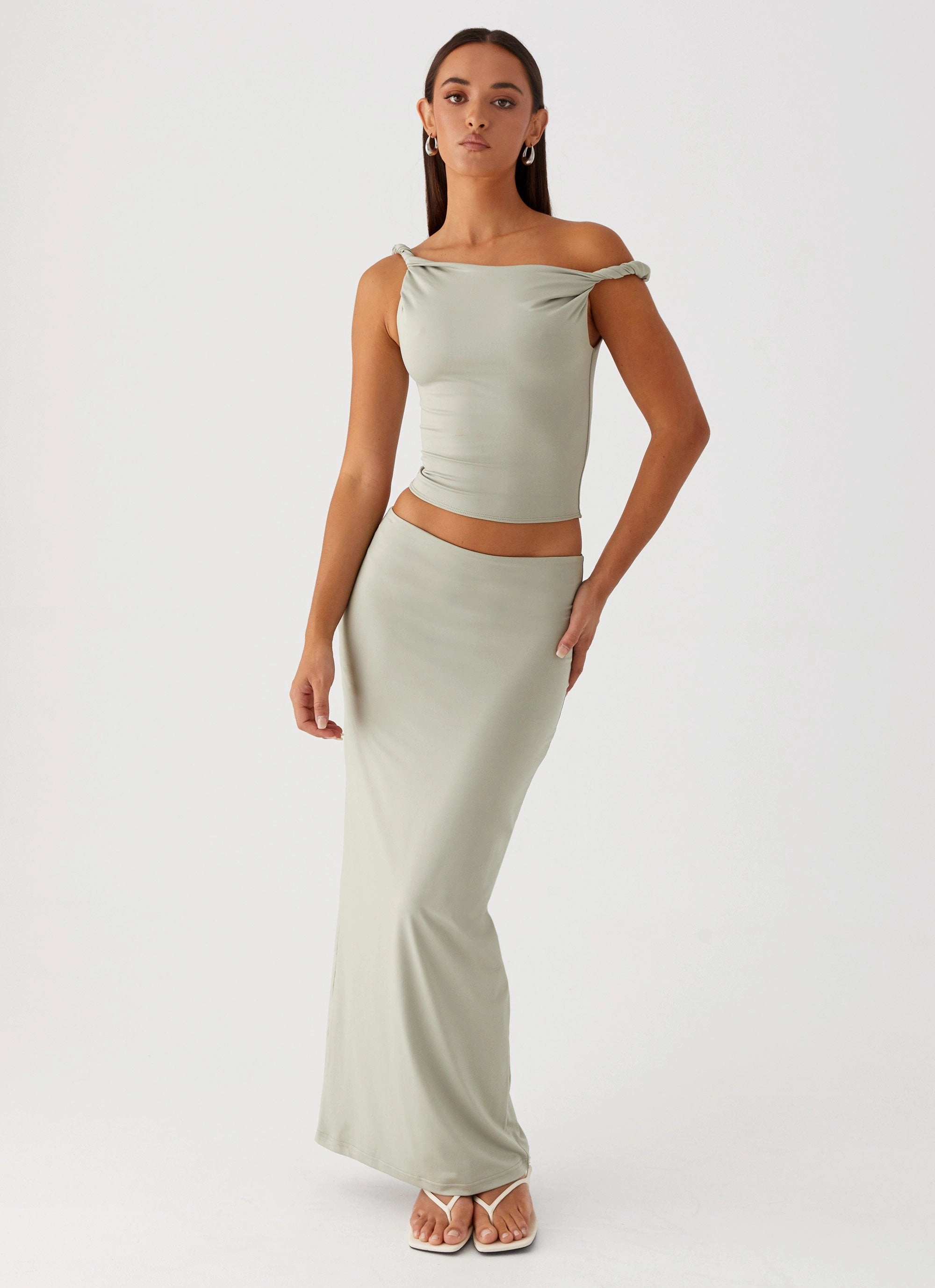 preshrunk Solace Soul Twist Shoulder Top - Sage
