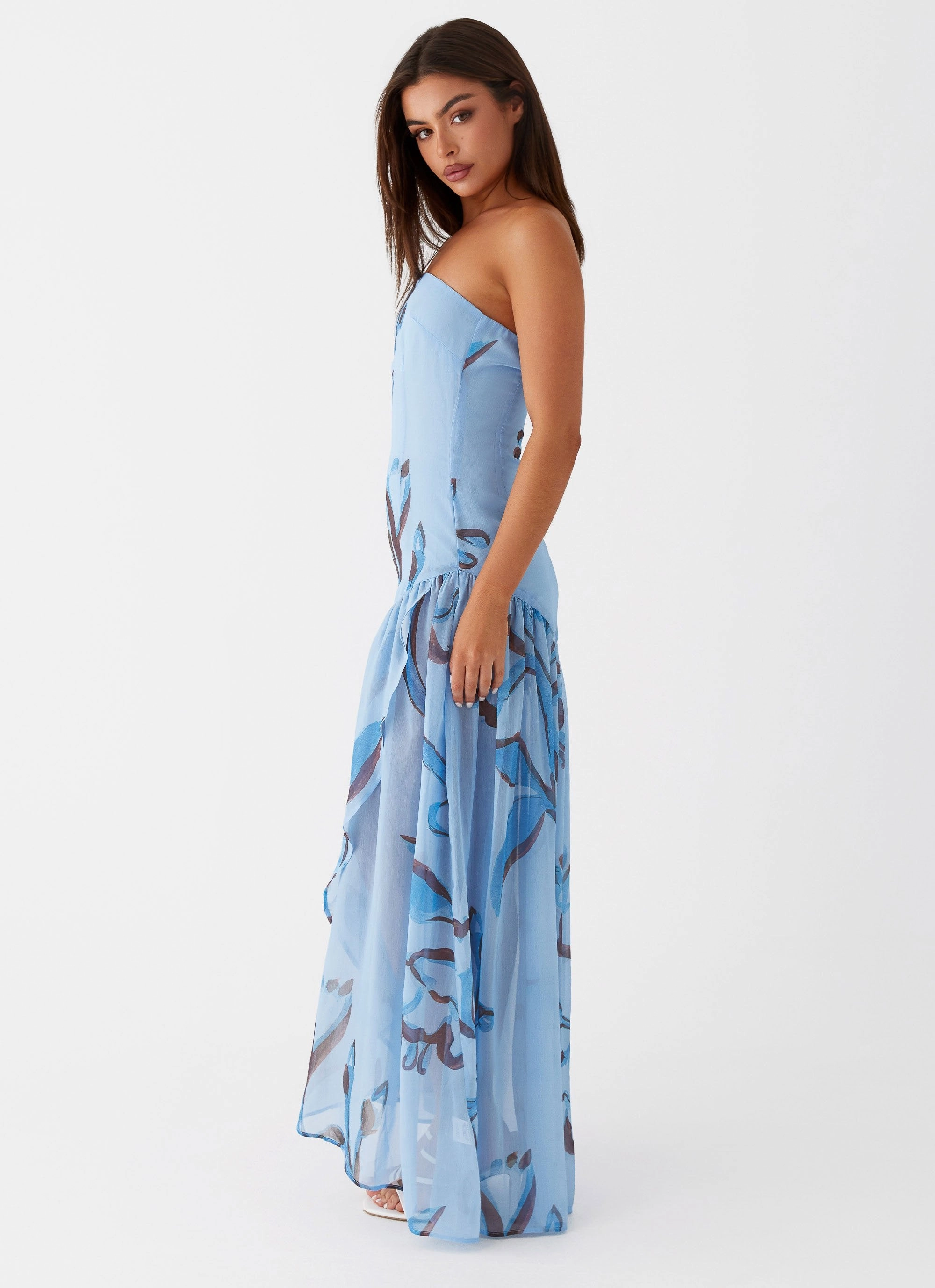 Relaxed-fit maxi dress Solaris Strapless Maxi Dress - Blue Floral