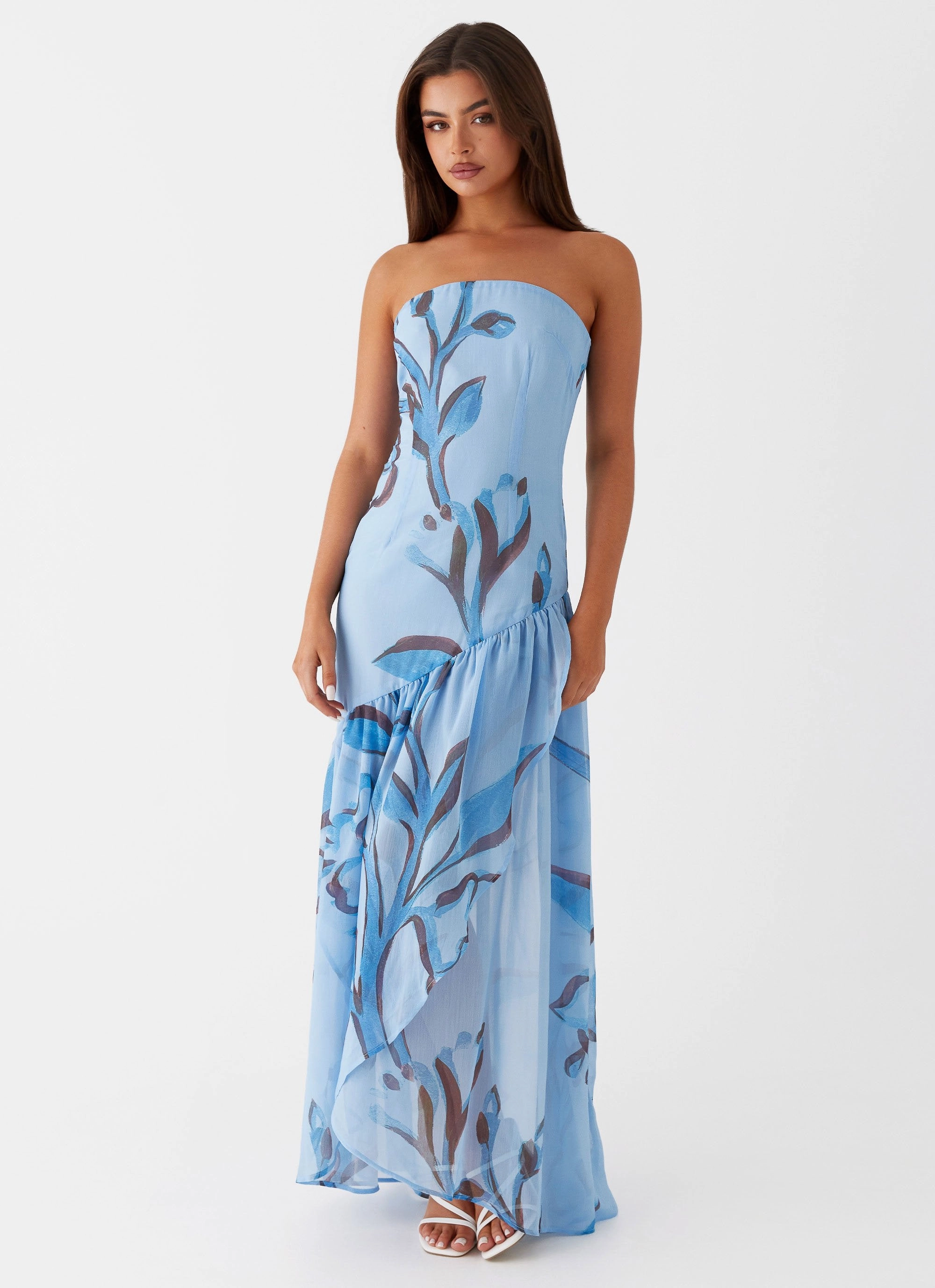 Solaris Strapless Maxi Dress - Blue Floral Versatile Layer