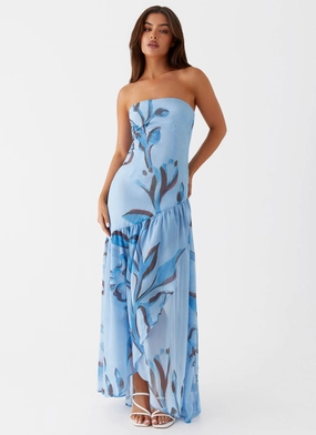 Rose Soft Solaris Strapless Maxi Dress - Blue Floral