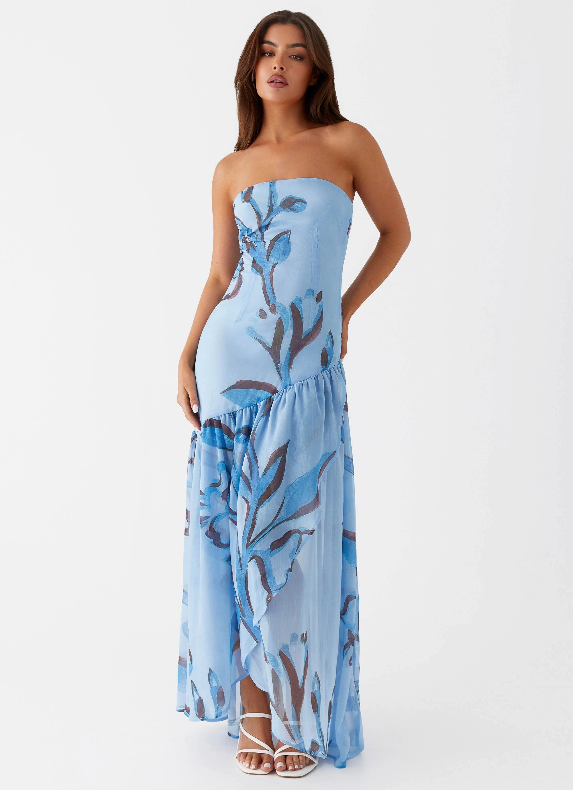 Rose Soft Solaris Strapless Maxi Dress - Blue Floral