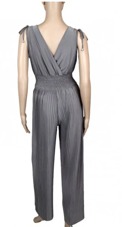 Solid Color Pleated Jumpsuits Wholesale