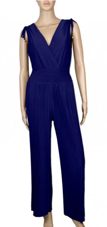 Solid Color Pleated Jumpsuits Wholesale