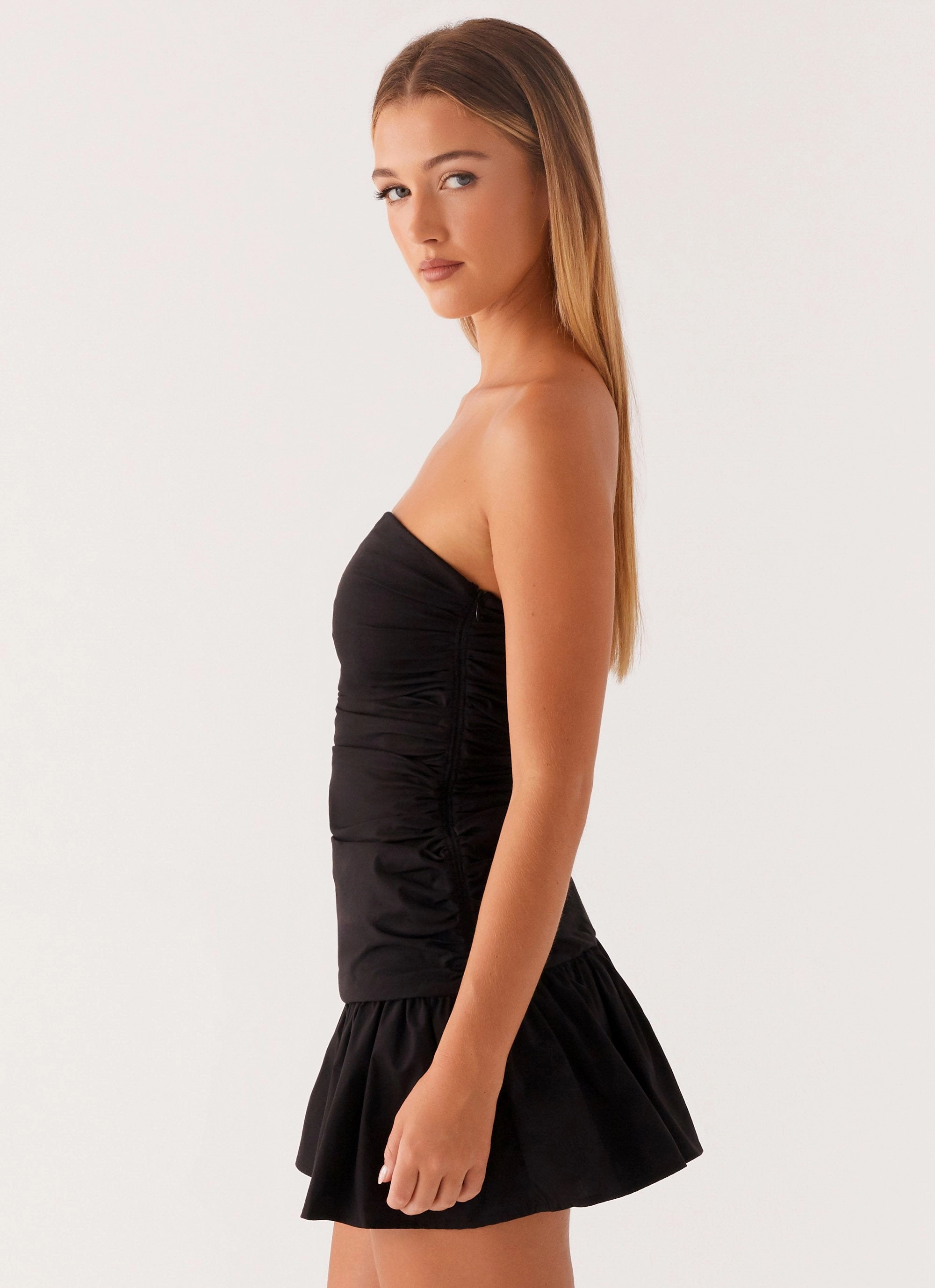 Vibrant Tone Clean Stitch Carmel Mini Dress - Black