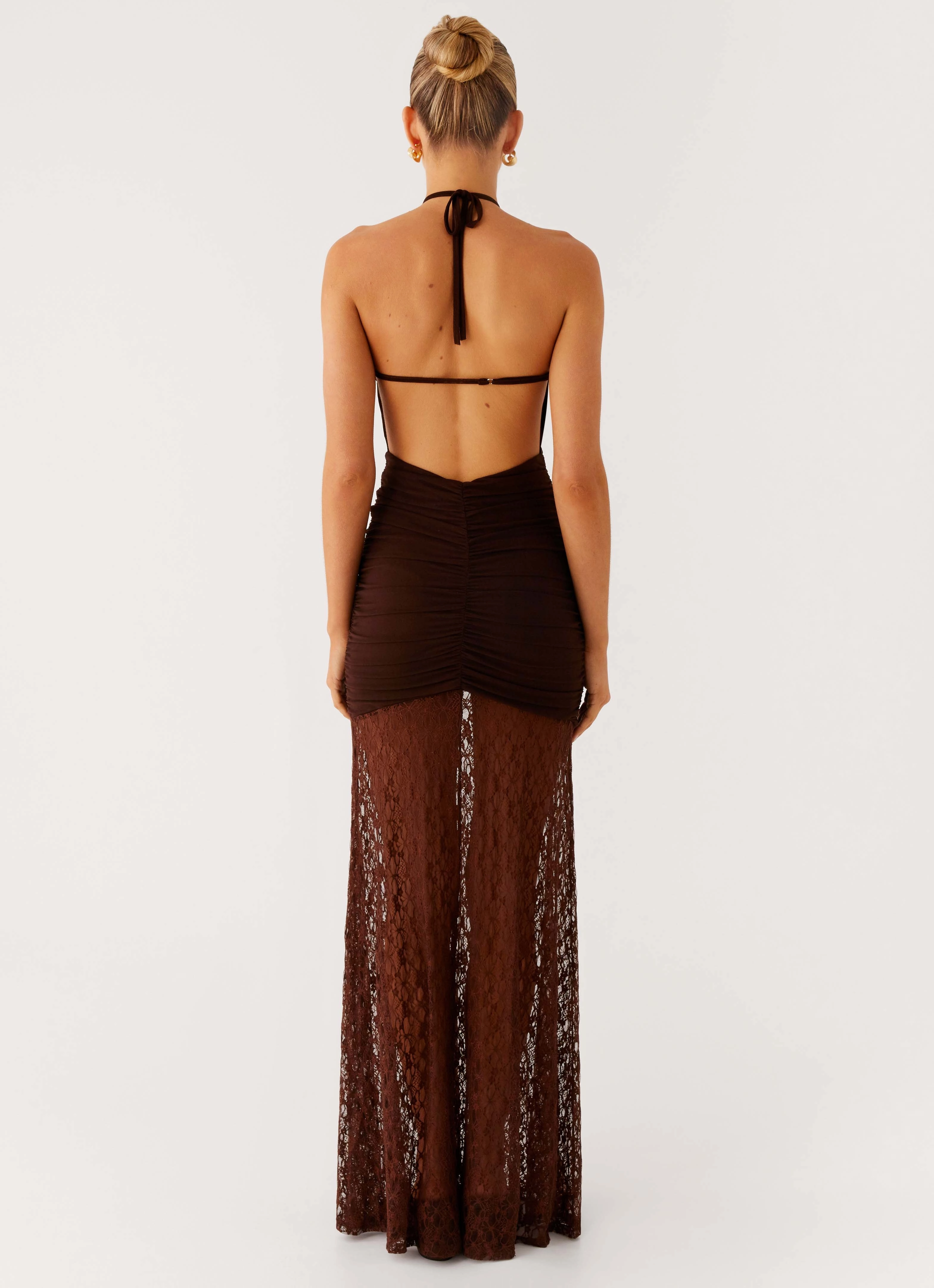 Bare Arm Jewel Tones Somber Maxi Dress - Chocolate
