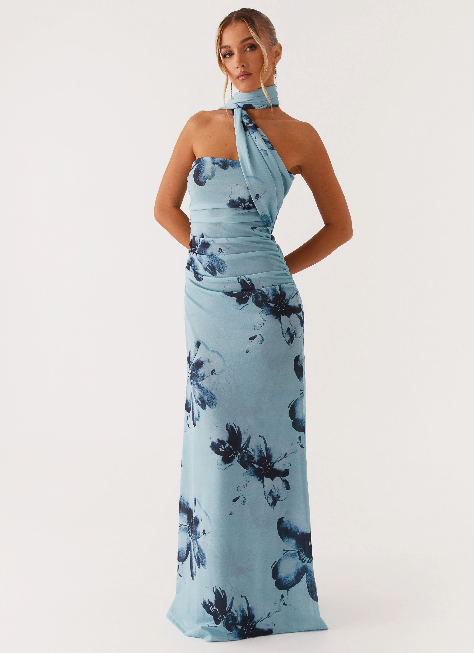 Songbird Maxi Dress - Blue Black Floral Cool Drape