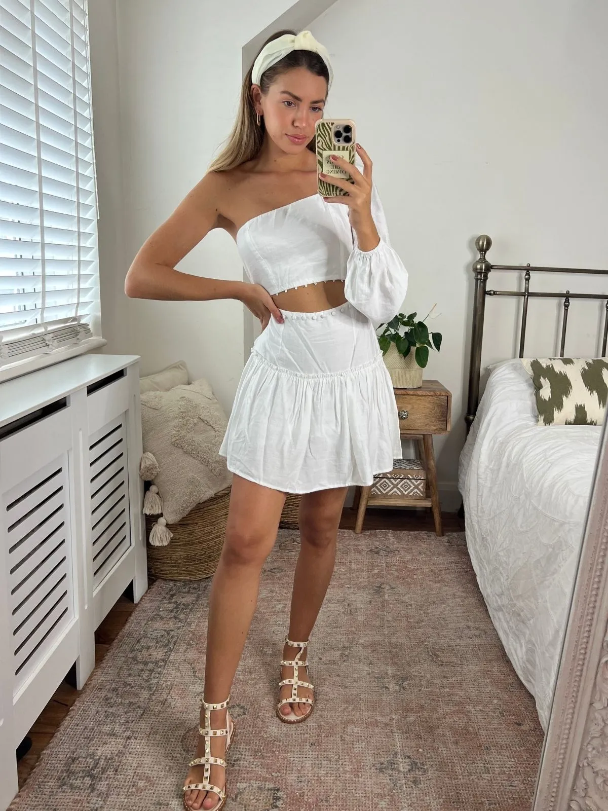 Nia One Shoulder Mini Dress / White Mesh Soft Timeless Waistband Fit