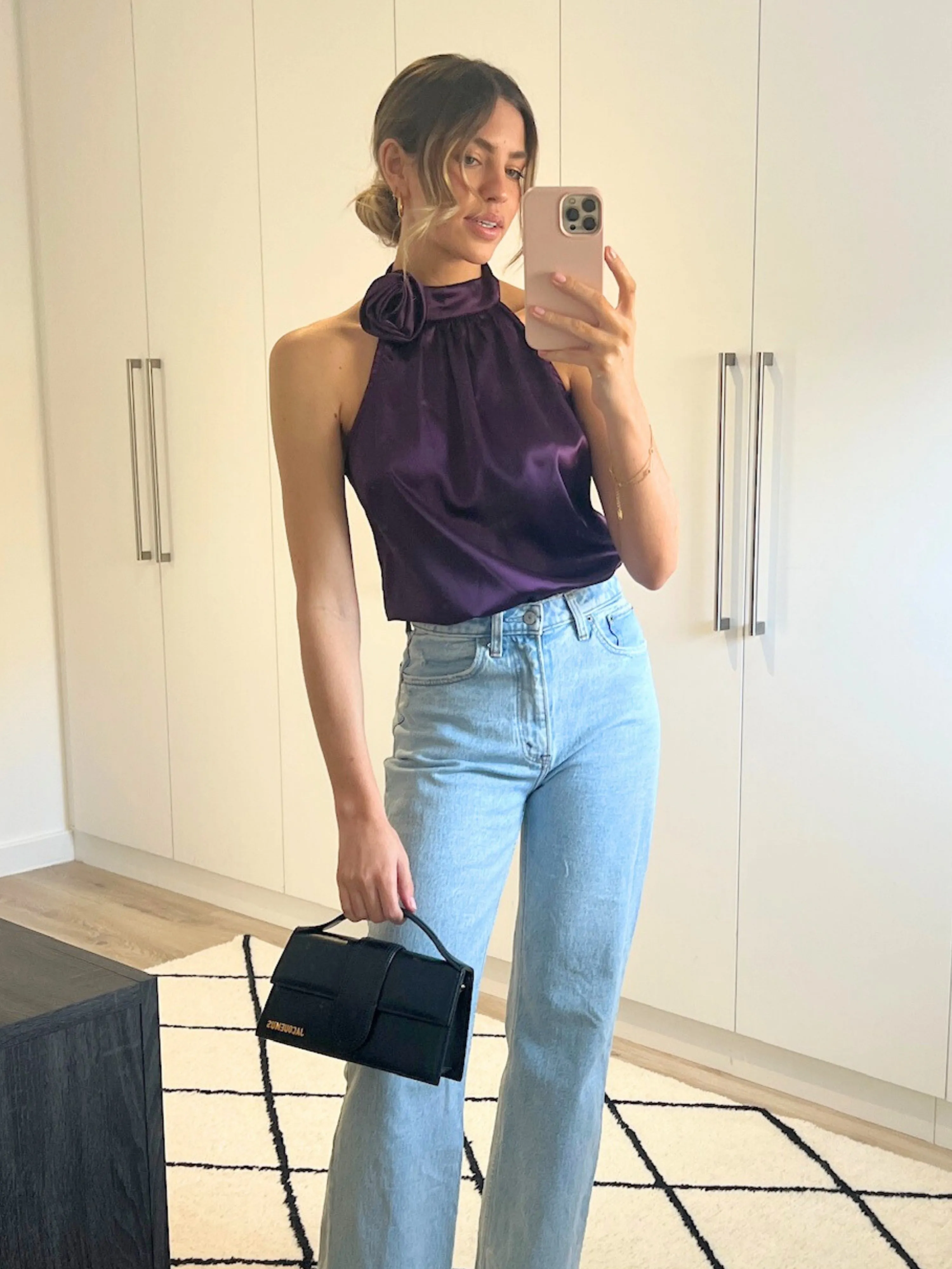 Simple Elegance Weekend Chic Nylah Satin Corsage Halter Top / Purple