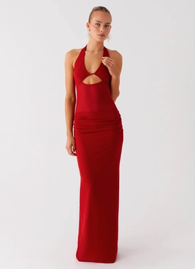 Night Ready Billen Halter Maxi Dress - Red