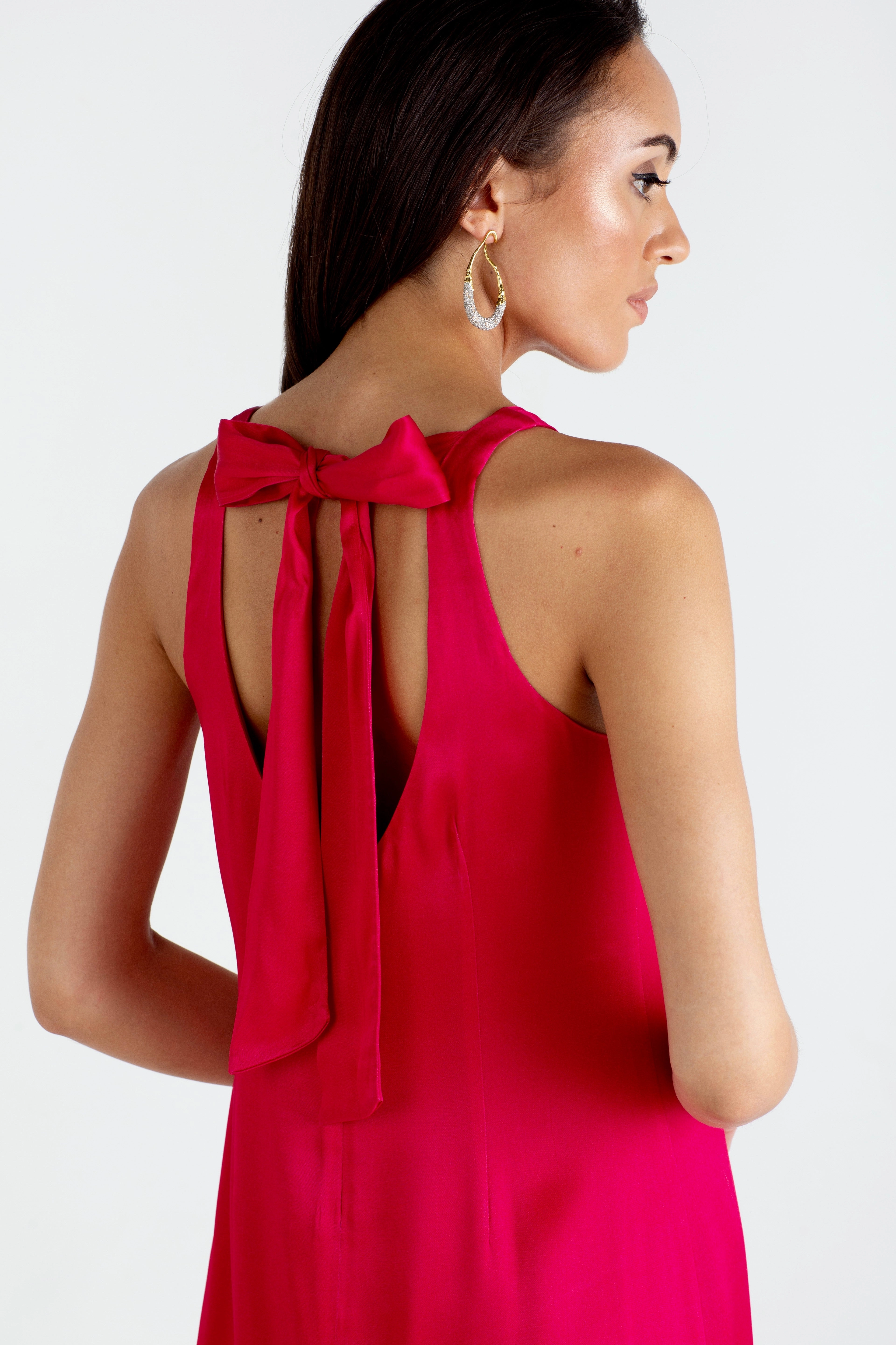 "The Victoria" - Satin Bow Dress (Berry) Recycled-Material