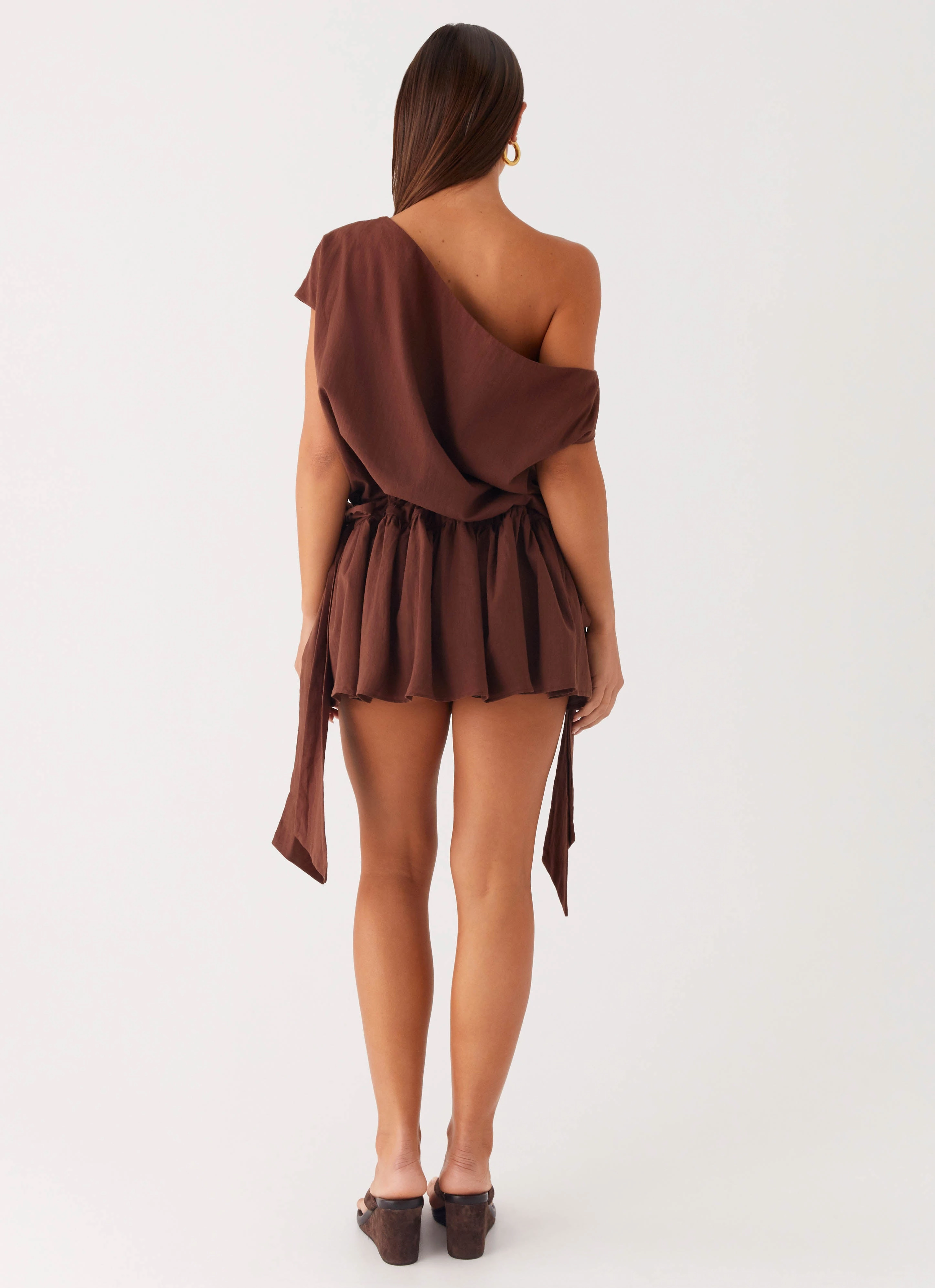 Side Pleats Soft Outfit Ettie Mini Dress - Chocolate